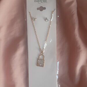 Golden Heart Lock Necklace + Earrings